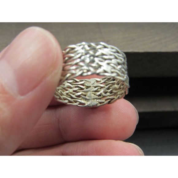 Size 9 Sterling Silver Handmade Cloudy Amethyst Band Ring Bohemian Everyday - Picture 5 of 8